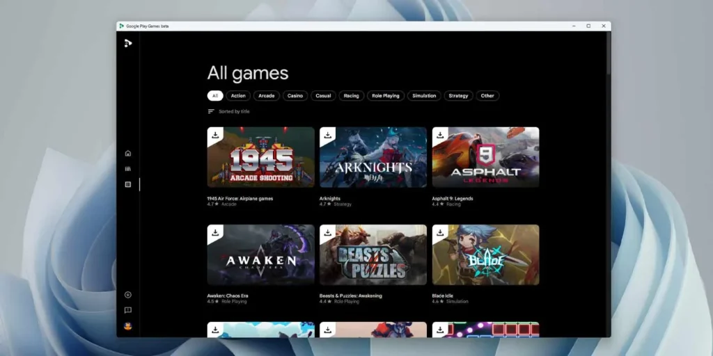 Google Play Games Beta Interface